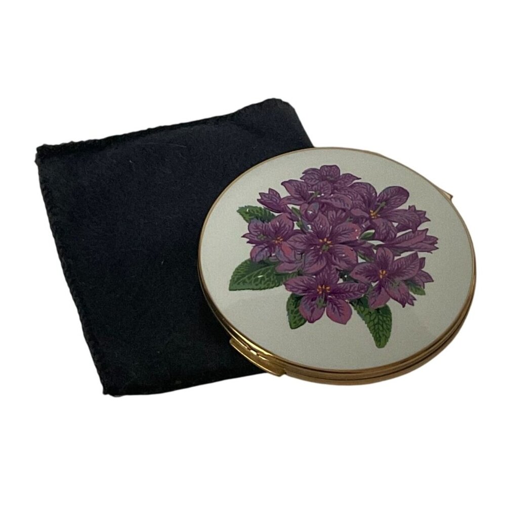 Vintage Compact Stratton Purple Violet Enamel Gold Tone Original Powder England